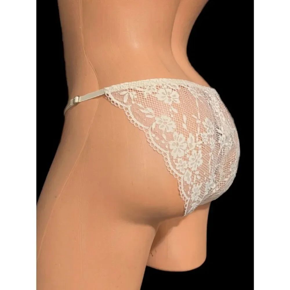 Victorias Secret sheer floral lace string bikini panty beige Xlarge